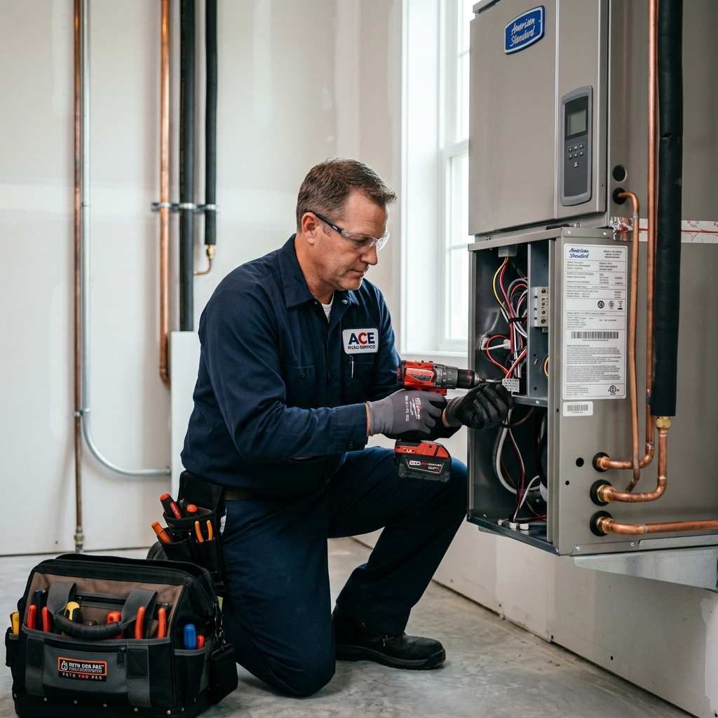 HVAC technician installing a residential air conditioning system